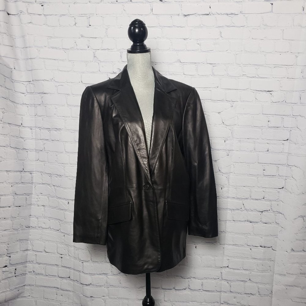 Real Clothes Saks Fifth Avenue Salon Z Black Leather Jacket NWT size 14 …